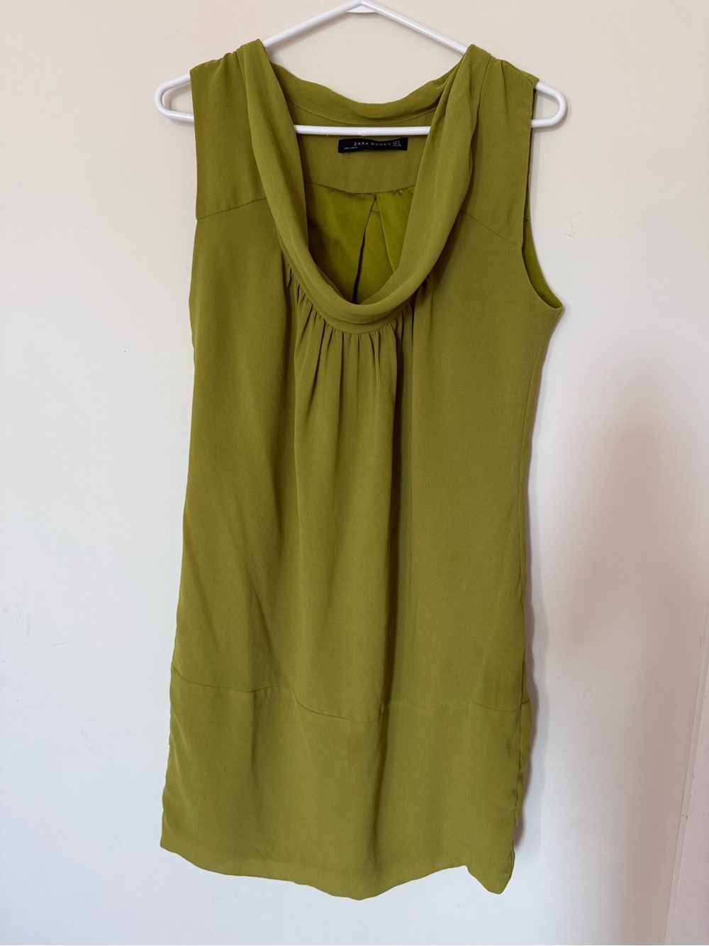 Zara Woman Olive Green Draped Cowl Neck Dress